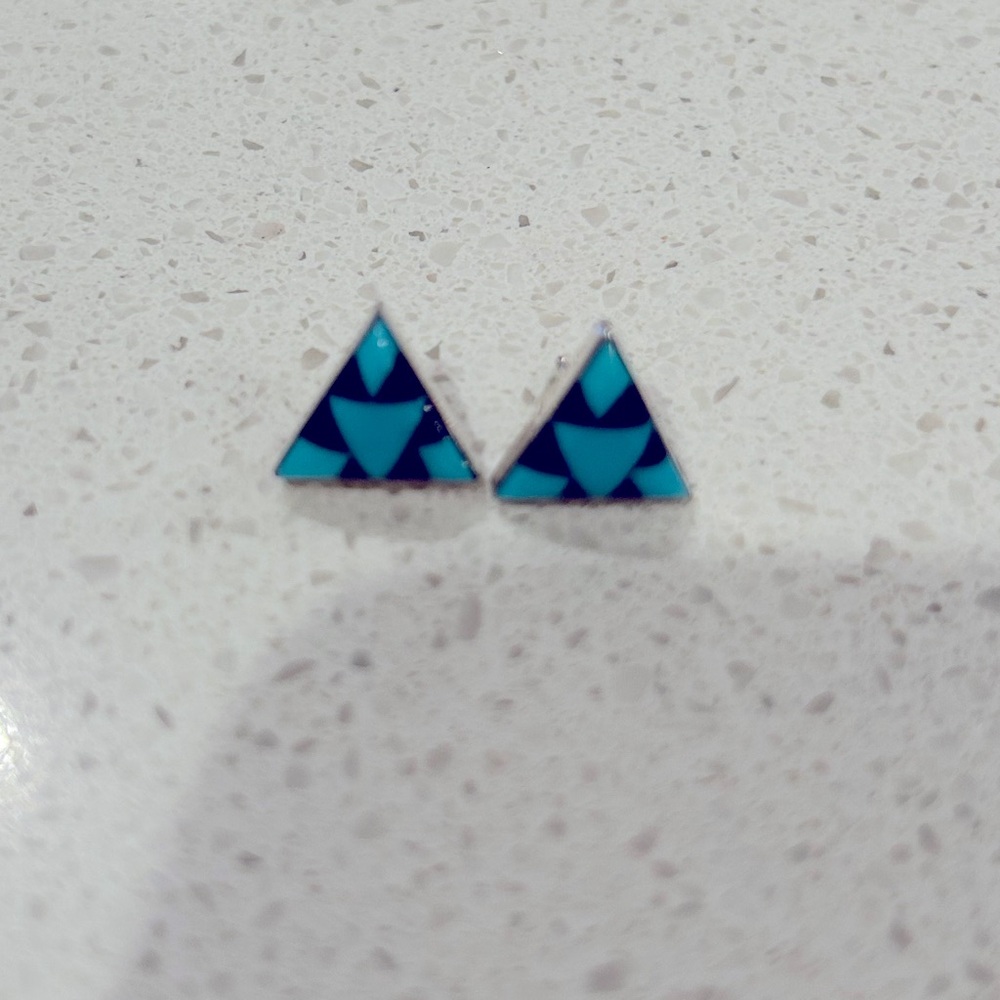 Triangle Turquoise & Black Studs Sterling Silver Earrings